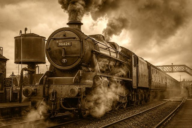 Steam locomotive, vintage sepia tone